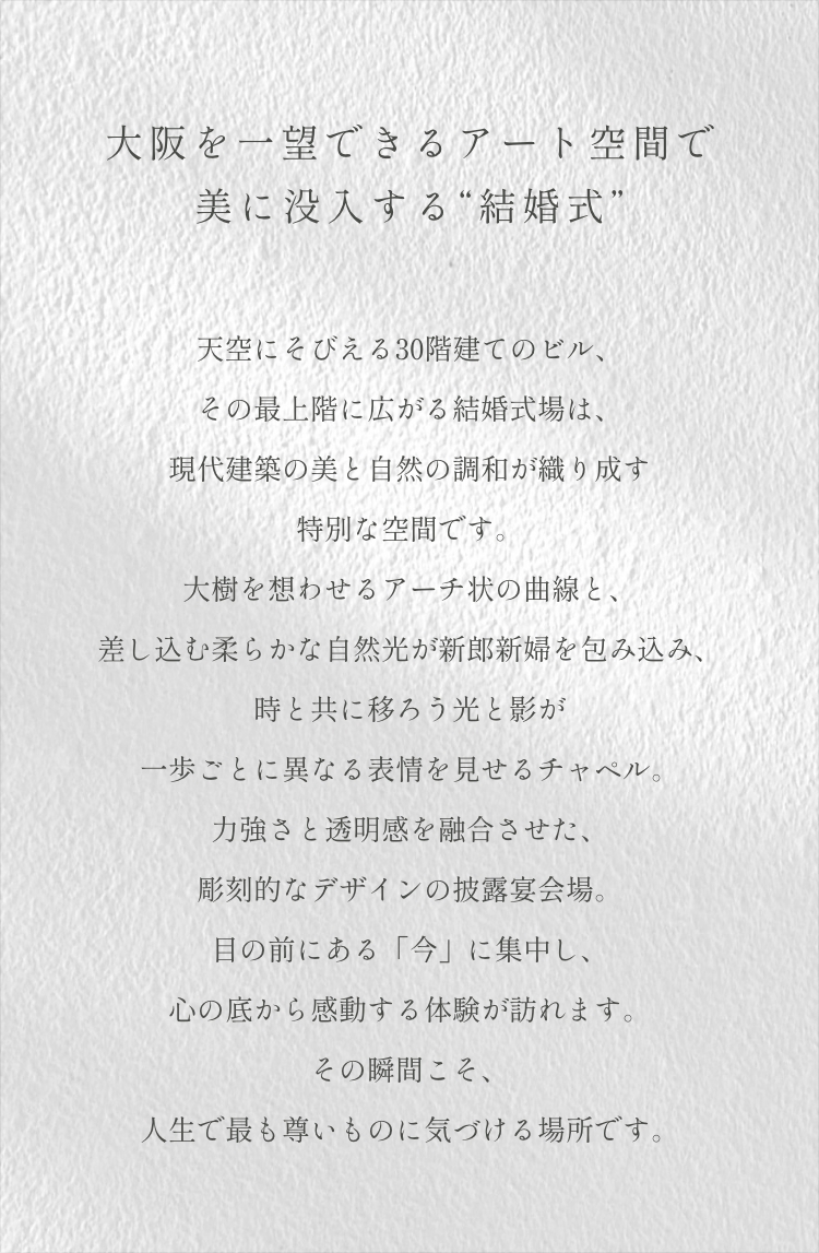 大阪を一望できるアート空間で美に没入する“結婚式”